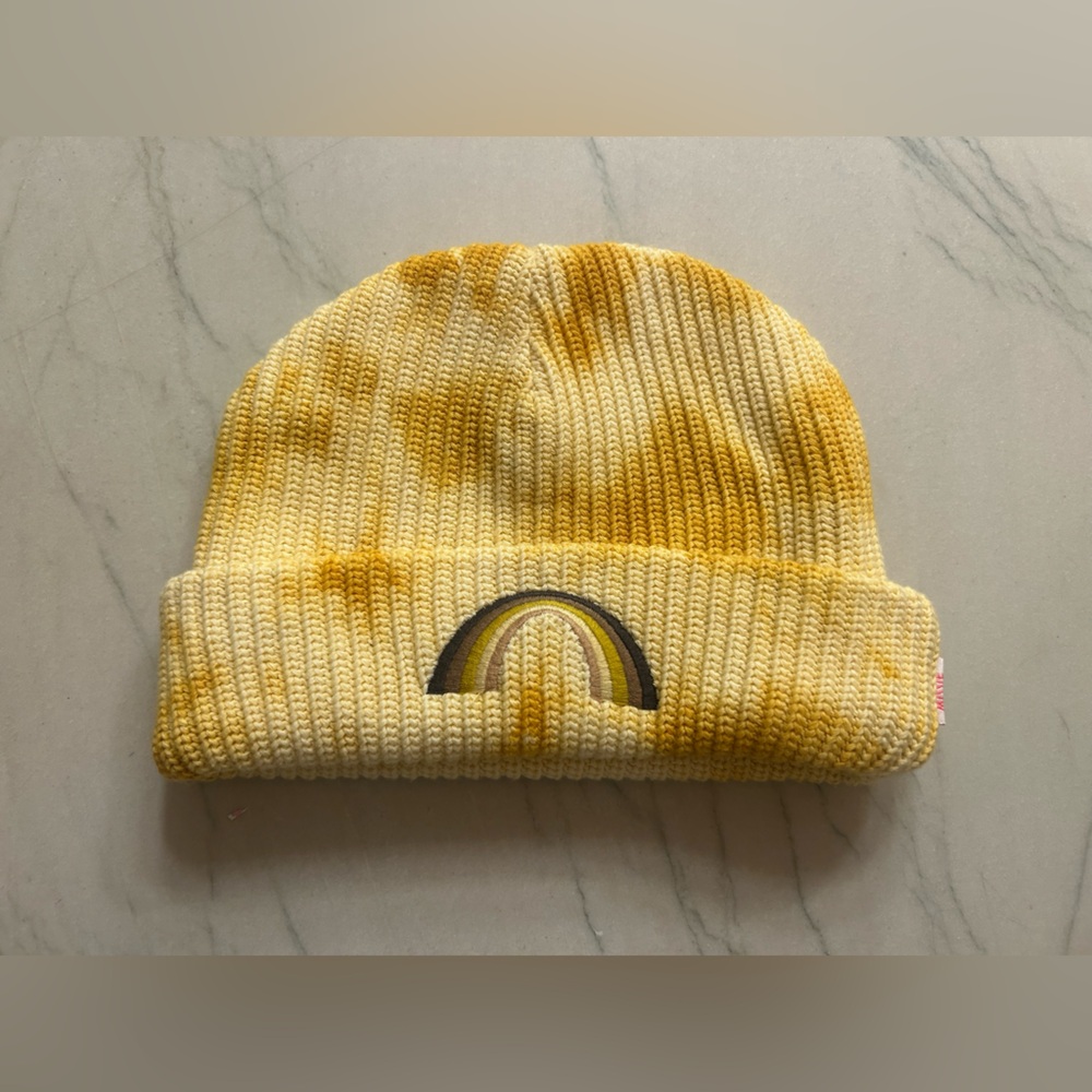 Yellow Knit Beanie with Embroidered Design